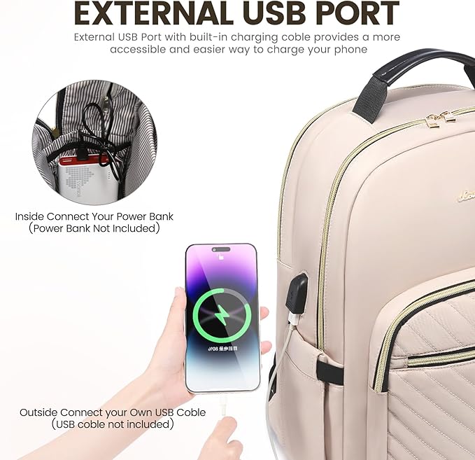 LOVEVOOK Laptop Backpack for Women 15.6 inch,Cute Womens Travel Purse,Professional Computer Bag,Waterproof Work Business College Teacher Bags Carry on with USB Port,Nude