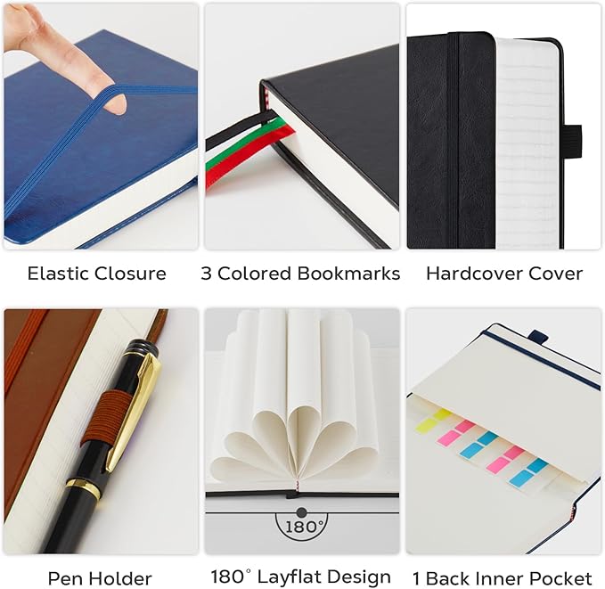 3 Pack Leather Notebooks Journals, Bulk Lined Notebook Journals Set for Women Men Writing, 320 Pages Hardcover B5 College Ruled Notebook Journal Notepad for School Office, Black Blue Brown