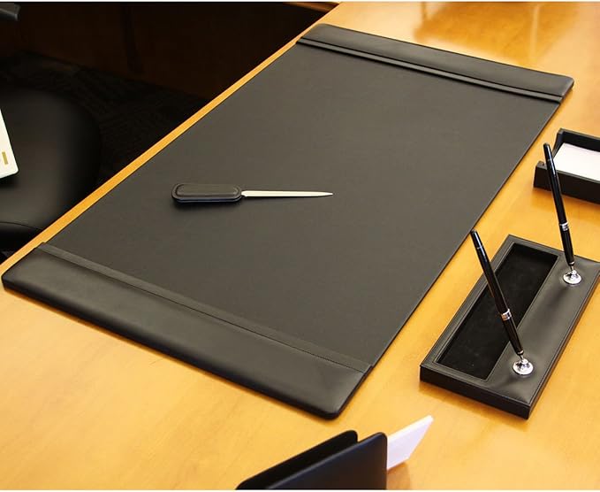 Dacasso Pad with Side Rails Luxury Leather Blotter for Writing-Executive Desk Surface Protector, 34” x 20”, Black