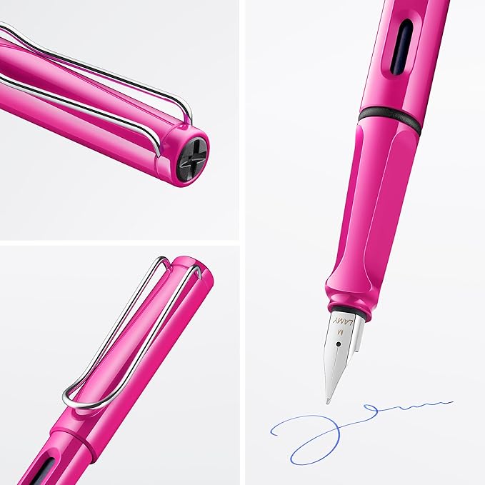 LAMY safari pink - Fountain Pen with ergonomic grip & polished steel nib in size F - ideal for any Writing & Calligraphy - including LAMY T 10 blue cartridge - Right-Handed