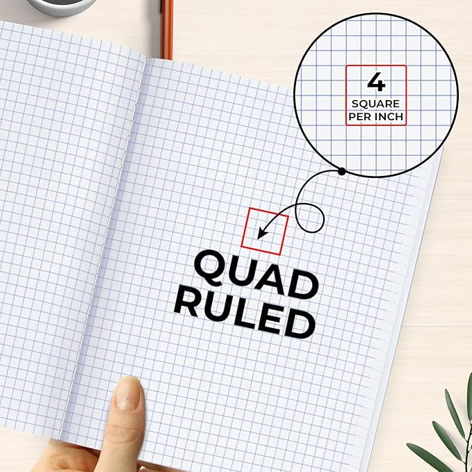 Graph Paper Composition Notebook, 5 Pack, 200 Pages (100 Sheets), Quad Ruled Composition Notebook, Graph Notebooks, 4x4 Grid Composition Notebook, Black Marble, Sewn Hard Cover, 9-3/4 x 7-1/2