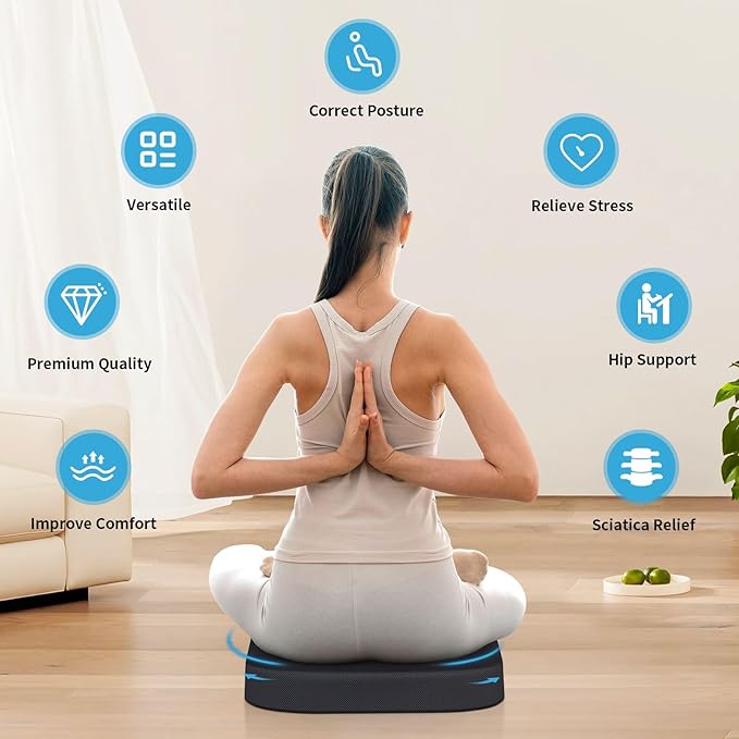Large Seat Cushion,Soft Foam Cushion for Long Sitting Hours on Office Chair, Home & Car, Non-Slip Chair Pad for Relieving Back & Sciatica & Hip & Coccyx Pain (Grey)