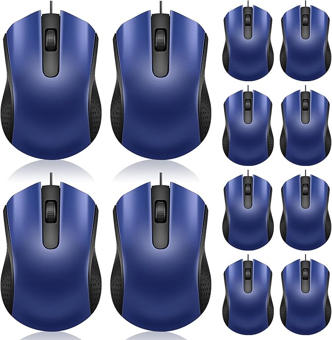 Hoteam 12 Pcs Wired Computer Mouse Bulk Cord USB Computer Mice Ergonomic Wired Mouse for Pcs, Computers, Laptops, Gaming Office Home Supplies(Blue)