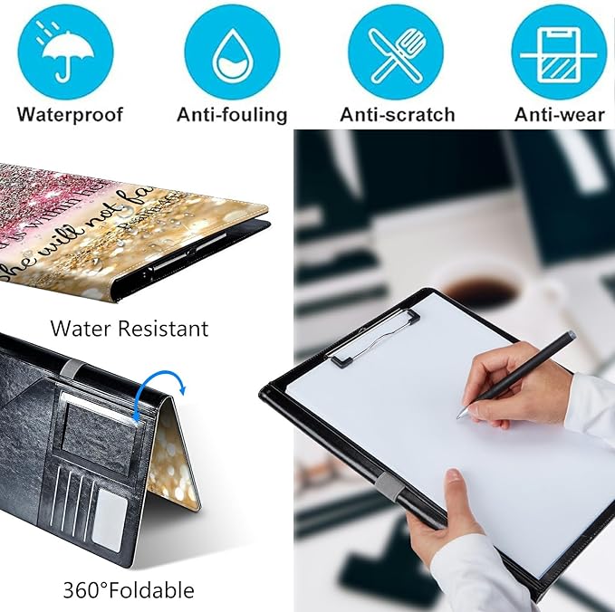 PU Leather Padfolio Folder Clipboard Portfolios Organizer Conference Document Organizer with Business Card Holder Storage Clipboard Writing Pad,Christian Bible Psalm 46-5