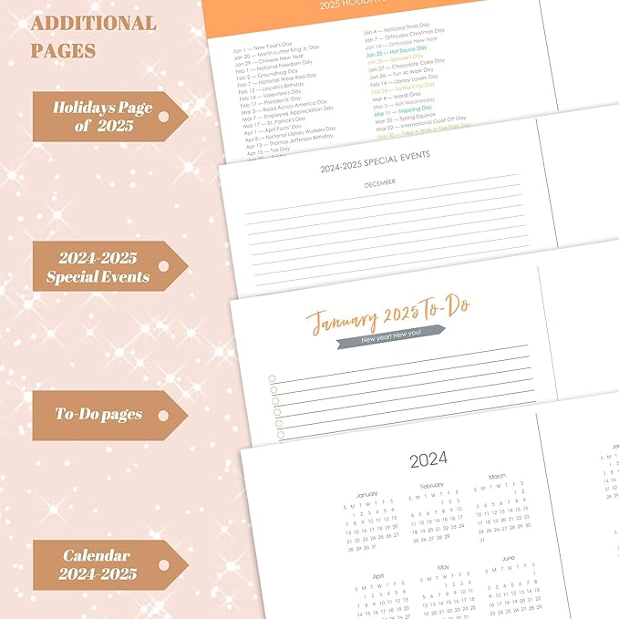 2025 Hardcover Planner Weekly and Monthly, Dec 2024–Dec 2025, Large Spiral Bound Planners 2025 for Women Gifts, 8.3" x 9.3",13 Month Calendar with 13 Tabs, 3 Sticker Sheets, Gold