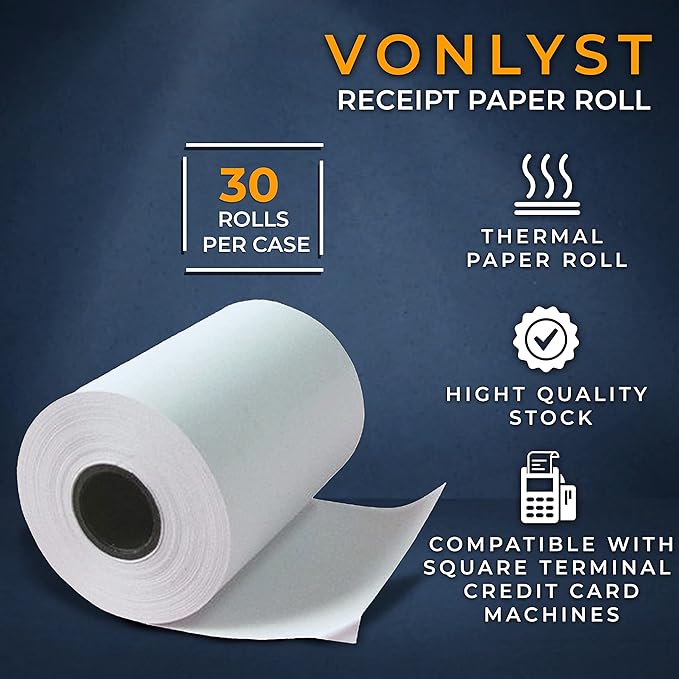 Receipt Paper Roll for Square Terminal Credit Card Machine (30 rolls)