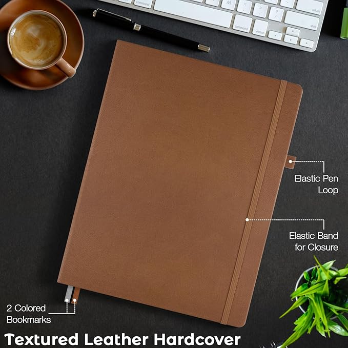 Blank Notebook, Hardcover Sketch Book, 8.5 x 5.5 Large Blank Journal, No Bleed Thick Paper Sketchbook for Drawing, Unlined Notebook Journal for Women Men School, A5 Leather Sketchbook, Lay Flat, Brown