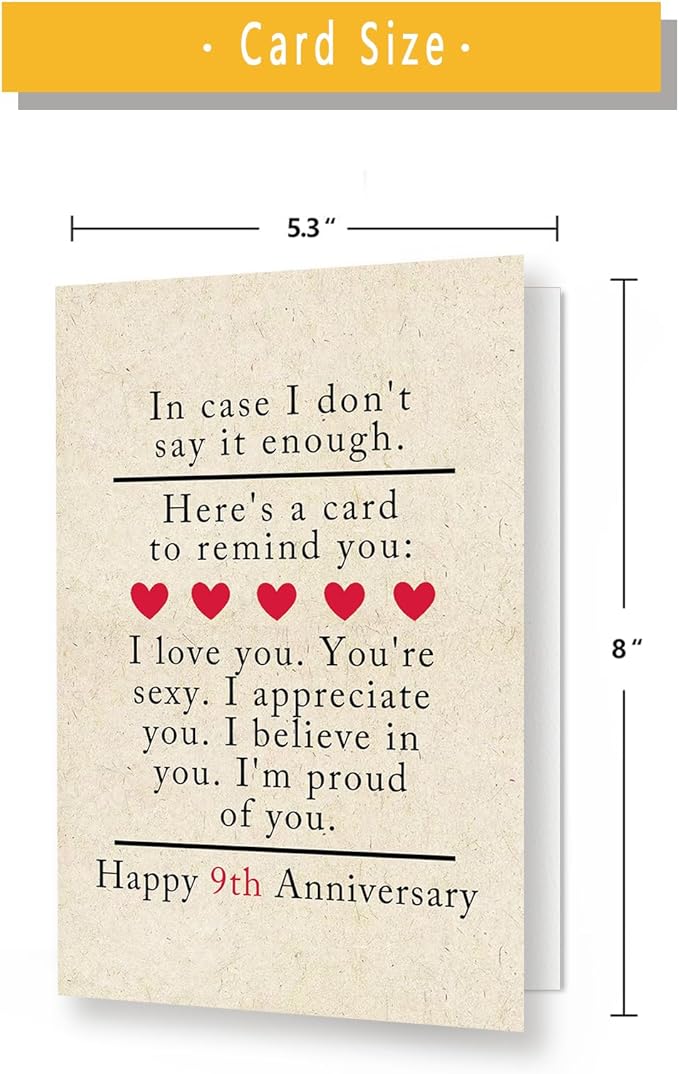 9 Year Anniversary Card Gifts for Him Her,Happy 9th Anniversary Card for Woman Men,Pottery Anniversary Card Gifts for Husband Wife,9th Wedding Anniversary Card