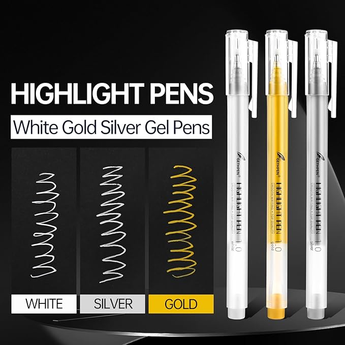 White Pens, 3Pack, White Gel Pens for Artists,1mm Extra Fine Point, White Gel Pen, White Ink Pen, White Pens for Black Paper, White Drawing Pens,White Pen for Artists Drawing