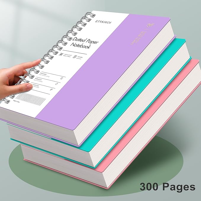 EMSHOI B5 Spiral Notebook Bullet Dotted Journal, Large 7.48" X 10.15", 300 Pages/150 Sheets, 100gsm Dot Grid Paper, Waterproof Hardcover, for Office School Women Men Work Writing Notes-Purple