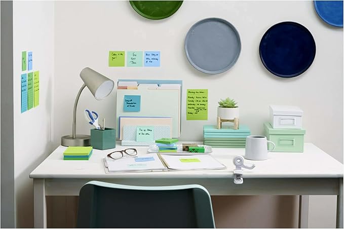 Post-it 100% Recycled Paper Super Sticky Notes, Lined, 4 in. x 4 in., 3 Pads, 70 Sheets per Pad, Oasis Collection, School Supplies and Office Products