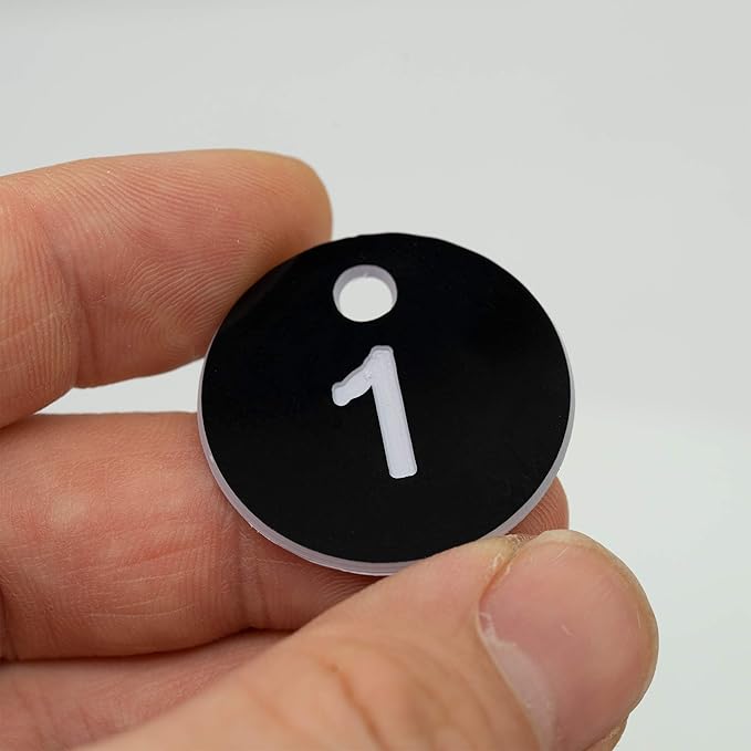StayMax Plastic ID Number Tags Engraved Tags Key Tags Without Key Rings (Black, 501-1000)