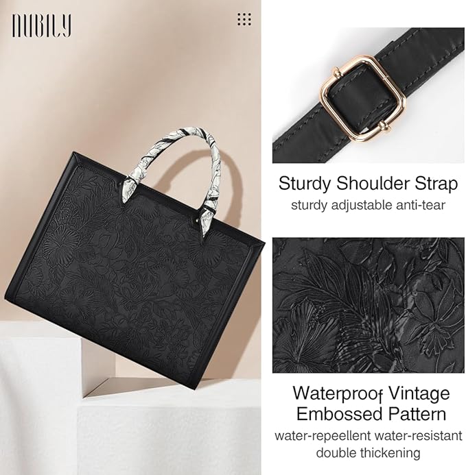 Laptop Bag for Women 15.6 Inch Leather Tote Bag Briefcase for Work Waterproof Lightweight Computer Work Bag Women Business Office Bag Handbag Shoulder Bag Purse 2pcs Set Black