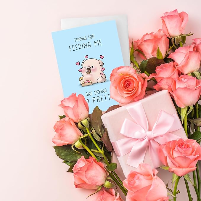 ALY LOU Anniversary Card for Her Him/Husband Boyfriend/Girlfriend Wife/Sarcastic Birthday Vday Greeting Card (Thanks for Feeding Me)