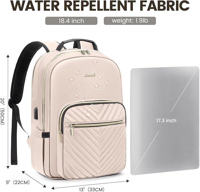 LOVEVOOK Laptop Backpack for Women 18.4 inch,Cute Womens Travel Backpack Purse,Professional Laptop Computer Bag,Waterproof Work Business College Teacher Bags Carry on Backpack with USB Port,Nude