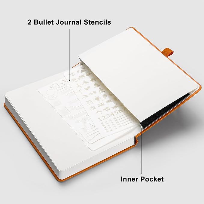 RETTACY Blank Journal Notebook, A5 Blank Journal with 192 Pages, 5.7'' × 8.3'' Medium Size, 68 LB/100 GSM Thick Paper, Leather Hardcover, for Sketching, Drawing, Painting (Orange)
