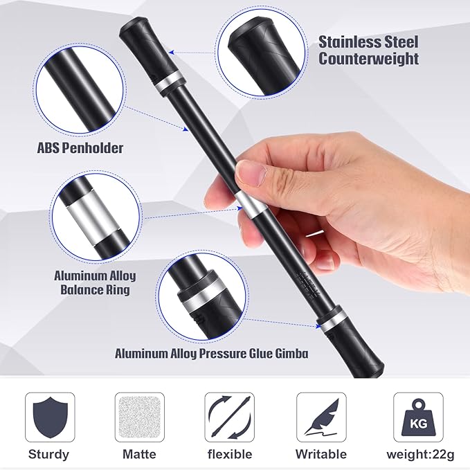 Outus 2 Pieces Spinning Pen Rolling Finger Rotating Gaming Trick Pen Mod with Tutorial No Refill Stress Releasing Brain Training Toys for Adults Office Supplies(Black and Silver)