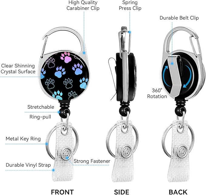 Dog paw Badge Holder with Retractable Reel and Breakaway Lanyard,Badge Clips Retractable Heavy Duty Badge Reel,Keychain,ID Holder with Breakaway Lanyard for School Nurse Office Teen