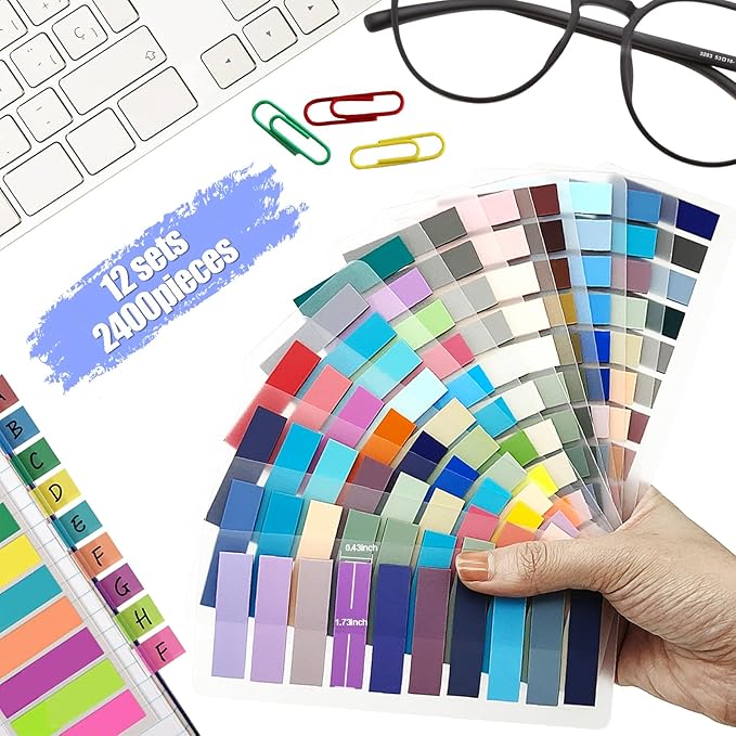 Sticky Tabs 2400 pcs Book Tabs for Page Markers,Morandi Sticky Note Tabs Page Markers for Notebooks,Book Markers,Colorful Book Tabs, Annotation supplies,Transparent Sticky Tabs for Books,Post It Notes