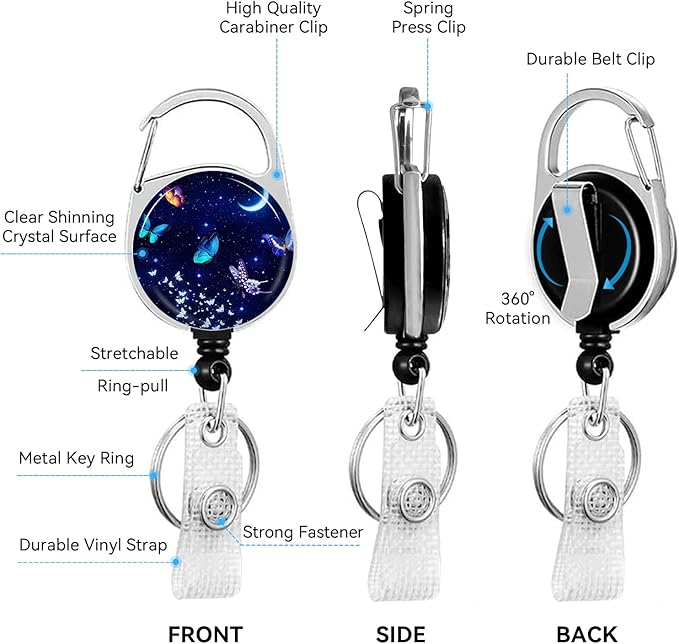 Butterfly Badge Holder with Retractable Reel and Breakaway LanyardBadge Clips Retractable Heavy Duty Badge Reel,Funny Keychain,ID Holder with Breakaway Lanyard for School Nurse Office Teen