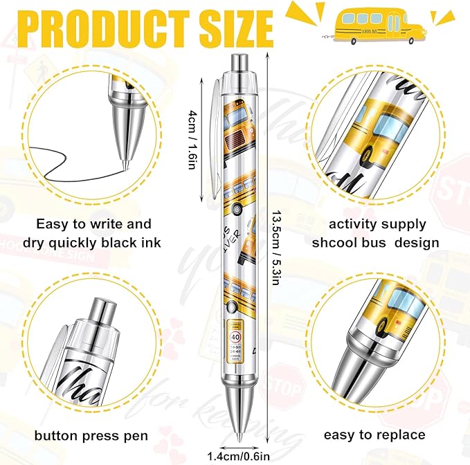24 Pcs Bus Driver Appreciation Gifts Pens Accessories Thank You Work Ballpoint Pens Birthday Gifts for Teacher's Day Men Women School Bus Driver Retired, 6 Styles