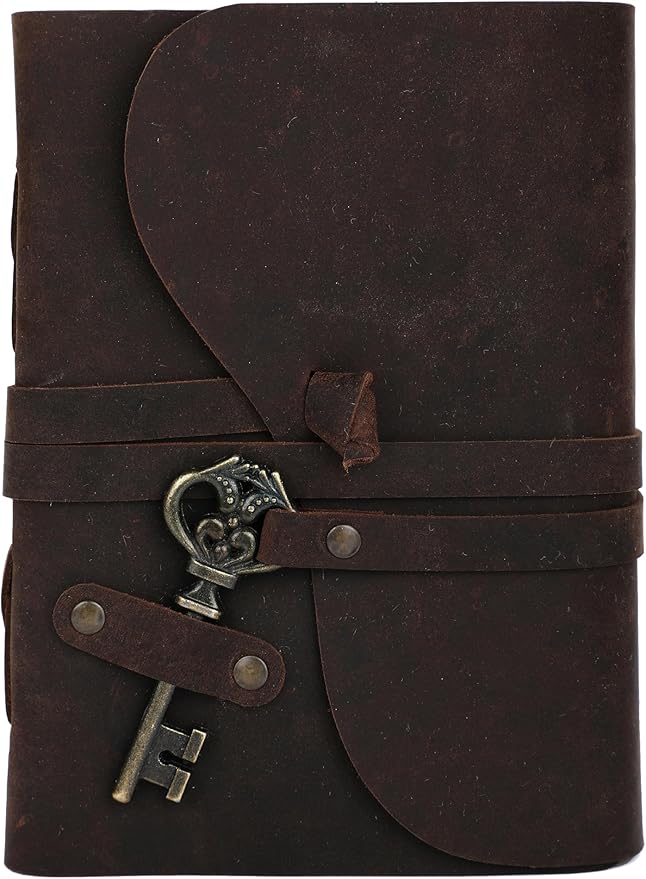 Fausta Vintage Handcrafted Leather Journal with Key for Writing, 240 Pages 7 x 5 inches, Deckled Cotton Paper Notebook/Diary for Men and Women 150 GSM Drawing/Sketchbook, Rustic Brown