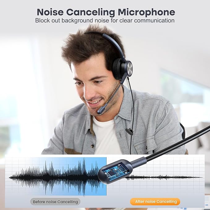 Phone Headset with 2.5mm & 3.5mm Connector for Deskphone Cell Phone PC Laptop, CallCenter Office Headset with Microphone Noise Canceling for Panasonic AT&T Vtech Cordless DECT Phone for Polycom