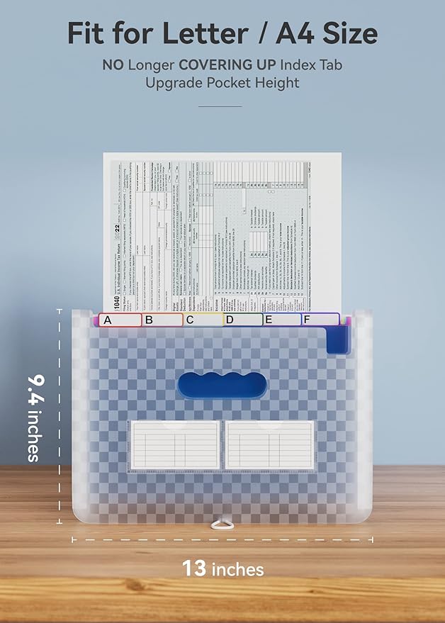 ABC life 26 Pockets Accordian File Folder Organizer Letter Size Expanding File Folder, A4 Portable Document Paper School Organizer, Expandable Multicolor Accordion Filing Folders with Labels(Blue)