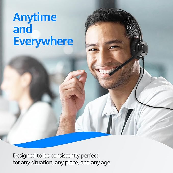 IPD IPH-160 Phone Headset with Noise Cancelling Microphone for Office and Call Center- Comapatible with Polycom VVX, Aastra,Avaya Digital, Nortel,Samsung,Mitel landline Phones.