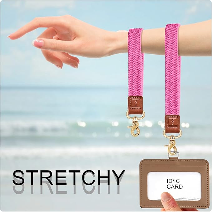 Fishent Stretchy Wristlet Keychain,Braided Cute Wrist Lanyards for Keys, Key Chain Holder for Women Men, Wrist Strap Keychain for Car Keys Phone Camera Wallet ID Badges Card (Pink)