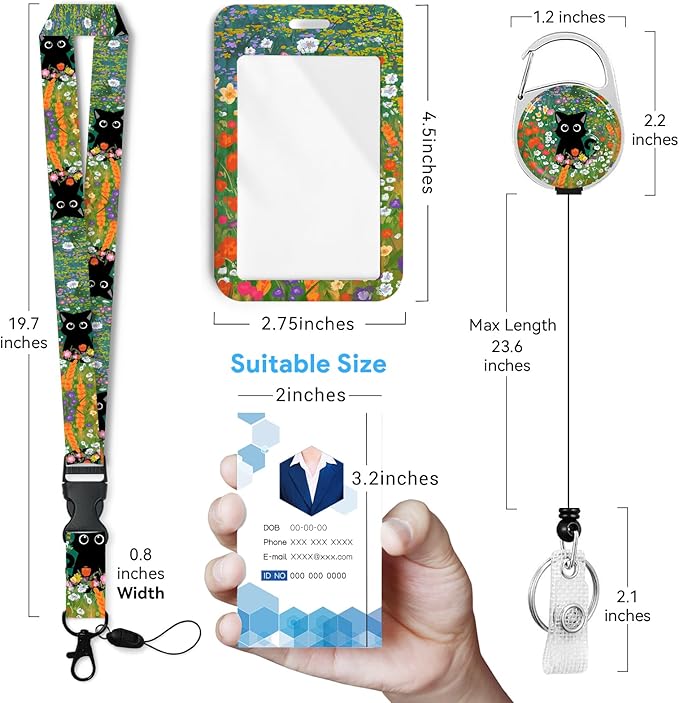 Cute Cat Hidden in The Flowers Badge Holder with Retractable Reel and Breakaway Lanyard,Badge Clips Retractable Heavy Duty Badge Reel,ID Holder with Breakaway Lanyard for School Nurse Office Teen 3
