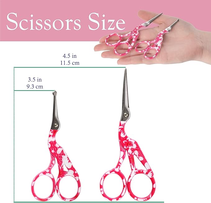 Stork Bird Rounded Safety Tip Embroidery Craft Stainless Steel Crane Scissors - Red - 6 Pairs