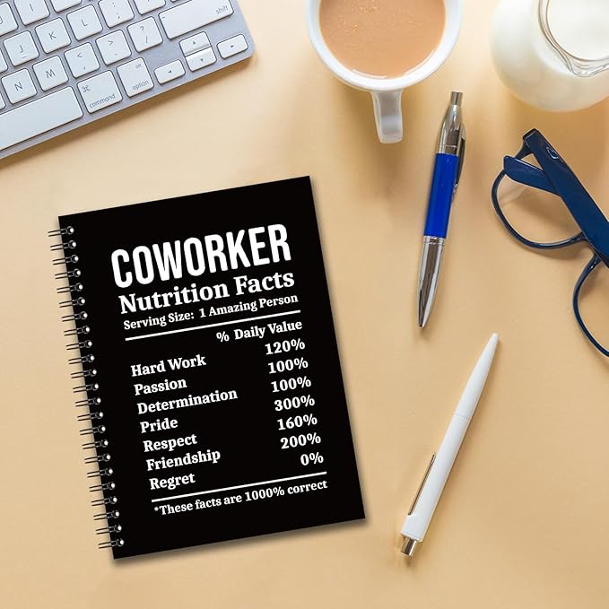 YAZMEEN Coworker Blank Spiral Notebook(160 Pages) Coworker Nutrition Facts Hardcover Sketchbook Appreciation Gifts for Employee Coworker Funny Notebook Birthday Gifts for Women Men Colleague Friend