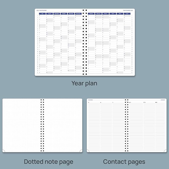 POPRUN 2025 Monthly Calendar Spiral Bound with Monthly Tabs 8.5" x 11", Large Writing Space Monthly Planner with PU Leather Soft Cover, Dual Pockets, Sunday Start - Pacific Green