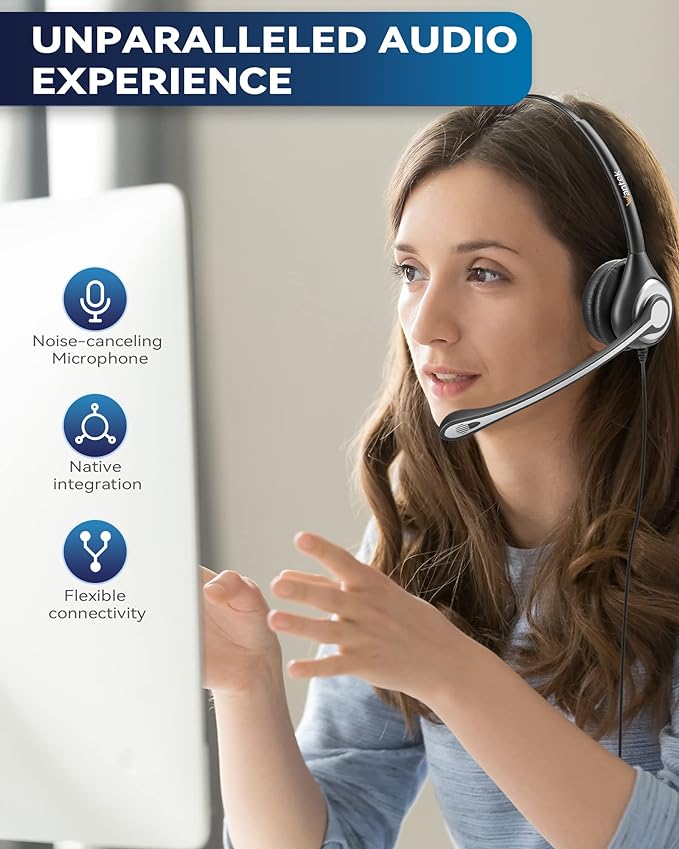 Wantek Corded Telephone Headset Mono w/Noise Canceling Mic for Avaya Aastra Allworx Adtran Alcatel Lucent AltiGen Comdial Digium Gigaset InterTel Mitel Plantronics MiVoice Landline Deskphones