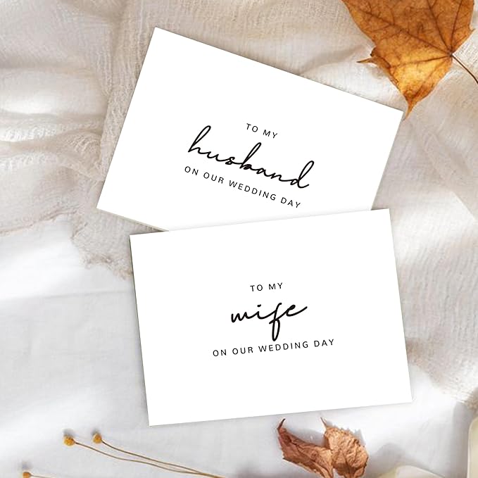 Set of 2 Wedding Cards for Husband and Wife with Matching Envelopes, To My Husband on our Wedding Day Card, To My Wife on our Wedding Day Card. (Husband/Wife B)
