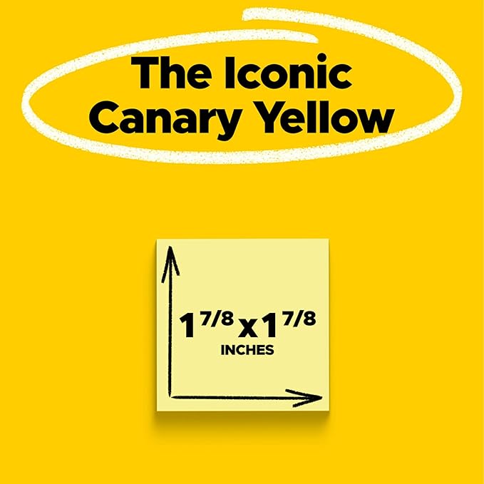 Post-it Super Sticky Notes, 10 Sticky Note Pads, 1.875 x 1.875 in., School Supplies, Office Products, Sticky Notes for Vertical Surfaces, Monitors, Walls and Windows, Canary Yellow