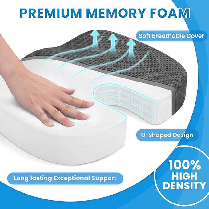 TushGuard Seat Cushion - for Office Chair, Car Seat, Airplane, Bleacher - Sciatica & Coccyx Pain Relief Desk Chair Cushion for Long Sitting Office Workers, Car Drivers(Grey, XX-Large)