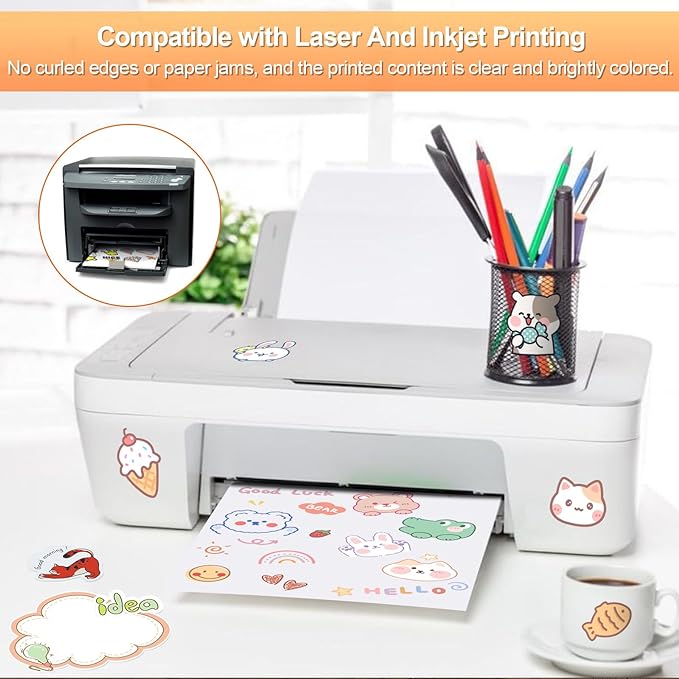 Printable Sticker Paper for Inkjet Printer, 40 Sheets 8.5" x11โ Matte Sticker Printer Paper Full Sheet Labels, Sticker Paper for Printer Sticker Labels, for Laser/Inkjet Printers, Letter Size