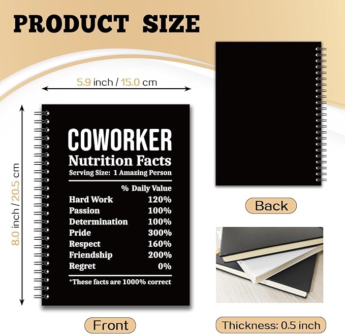 YAZMEEN Coworker Blank Spiral Notebook(160 Pages) Coworker Nutrition Facts Hardcover Sketchbook Appreciation Gifts for Employee Coworker Funny Notebook Birthday Gifts for Women Men Colleague Friend