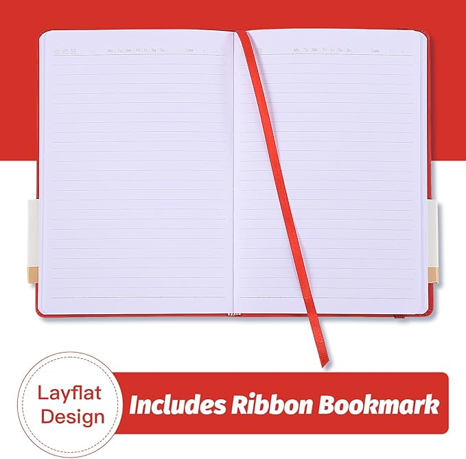 SUIN Hardcover-Journal-Notebooks, A5 Lined Journals Notebook for Writing 200 Pages, 8.2 x 5.5 inch, Classic Ruled Notebooks for Work/Travel/College (Red- 1 Pack)
