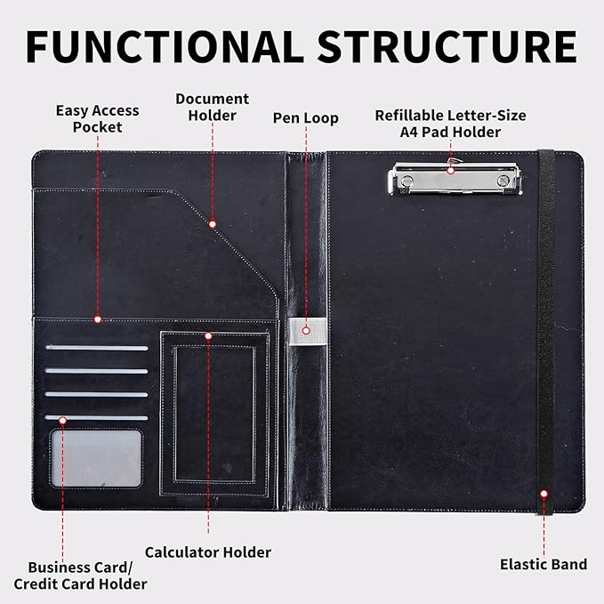 Padfolio Folder with Clipboard,Portfolios Organizer Clipboards with Storage Clipboard Writing Pad PU Leather Conference Document Organizer with Business Card Holder,Turtle
