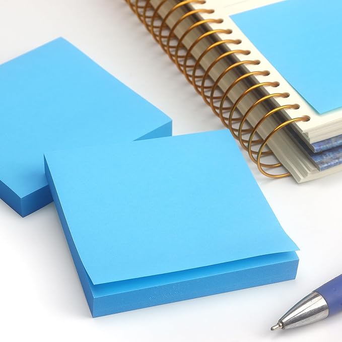 Sticky Notes 3x3 Self-Stick Notes Pads with 6 Bright Colors, Easy to Post for Office, Shool, Home, 6 Pads/Pack, 100 Sheets/Pad (Blue)