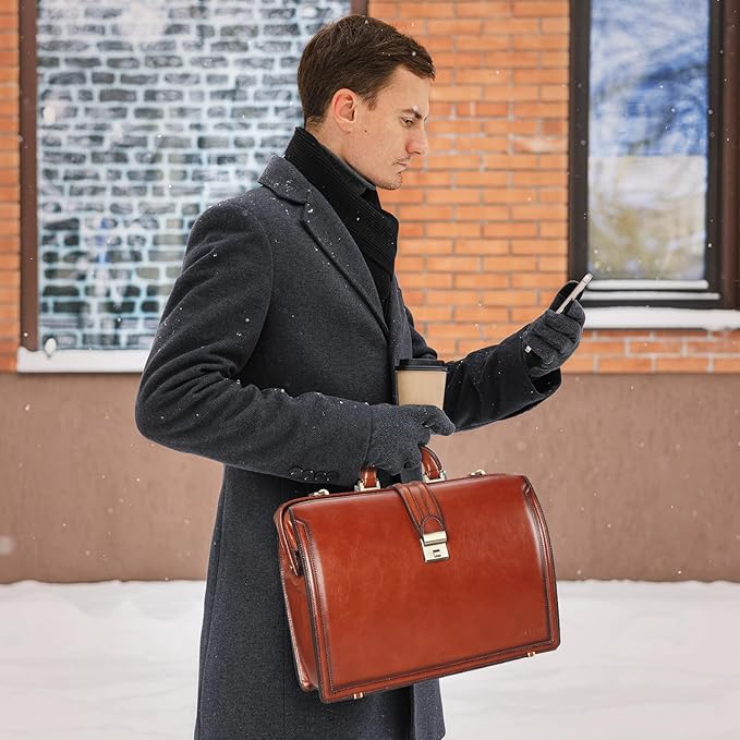 Banuce Vintage Full Grain Italian Leather Lawyer Briefcase for Men Doctor Bag 15.6 Inch Laptop Work Business Bag Attache Case with Lock