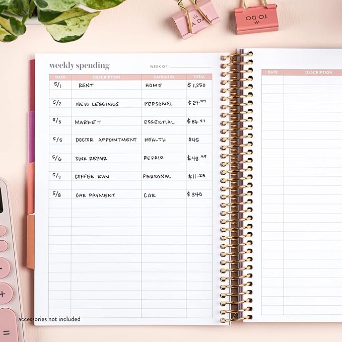 A5 Coiled 12 Month Calendar Budget Book & Financial Budget Tracker. Debt Track, Expense Planner, Spending Summary With Stickers & Quote Sheet by Erin Condren