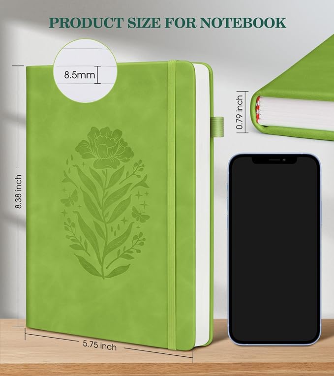 Lined Journal Notebook for Women, A5 Hardcover Leather Journals for Writing, 200 Pages Thick Travel Daily Journal, College Ruled Notebook for Work School, Note Taking, Business 5.75'' X 8.38'' Cyan