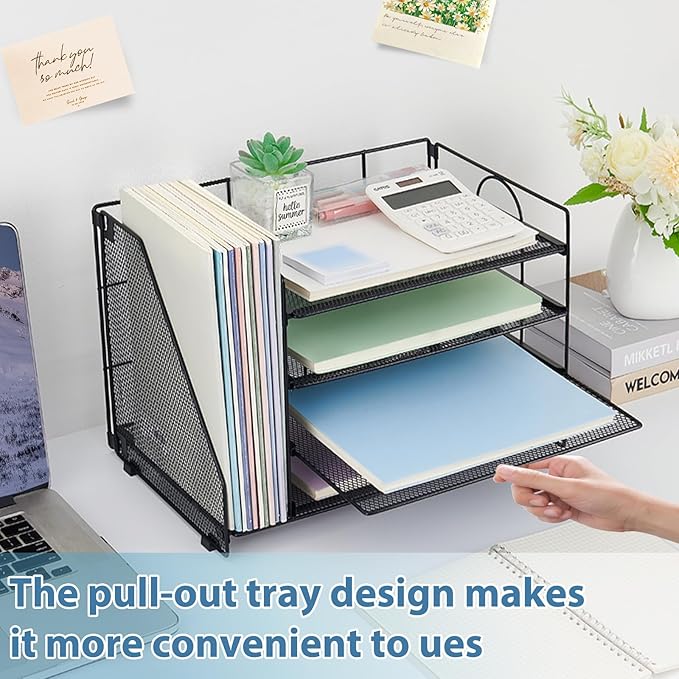 OPNCIE Desk Organizers and Accessories, 4 Tier Paper Letter Tray File Organizer, Office Organization Storage Desk Accessories Workspace Desktop Organizer for Classroom Office Supplies Decor, Black
