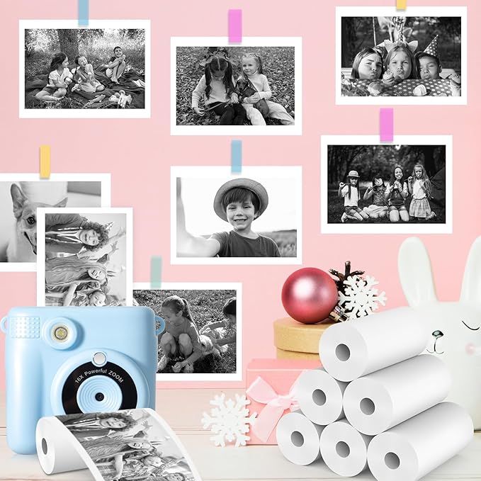 6 Rolls Kids Camera Instant Print Refill Paper Set, Phetium HD Printing Thermal Paper for Most Kids Instant Camera Photo Print (White-6 Rolls)