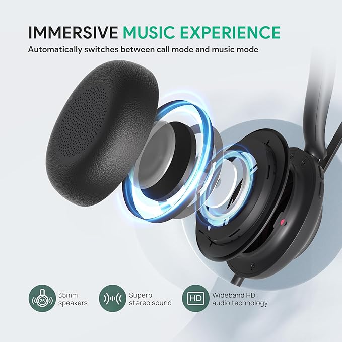 Yealink UH35 Wired Headset, USB Headset with Noise Cancelling Mic, Optimized for Skype and Zoom and Other Leading Conferencing Platforms, Mono Headset for PC Laptop VoIP Phone, All-Day Comfort Design