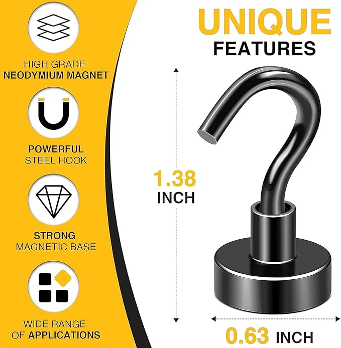 DIYMAG Magnetic Hooks, 30Lbs Strong Heavy Duty Cruise Magnet S-Hooks for Classroom, Fridge, Hanging, Cabins, Grill, Kitchen, Garage, Workplace and Office etc, (200Pack-Black),Screw in Hooks